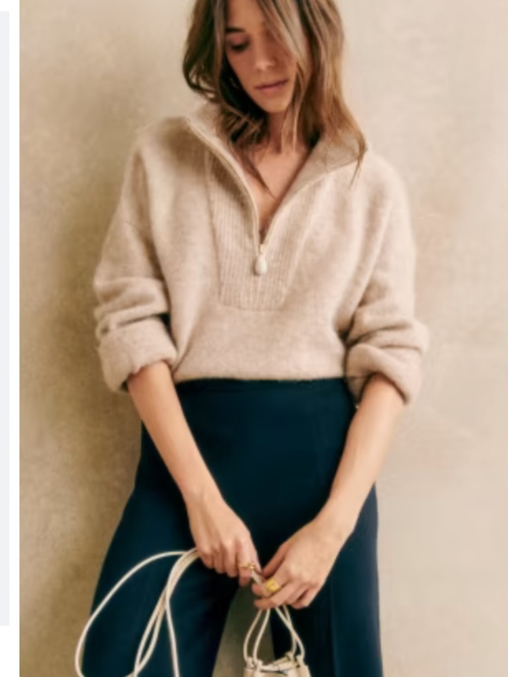Sezane Beige Zip Collar Sweater
